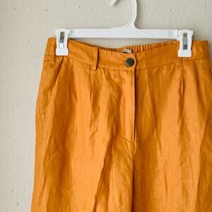 Orange 100% Linen High Waist Trouser Dress Pants Straight Fit Preppy Fall Sz 30